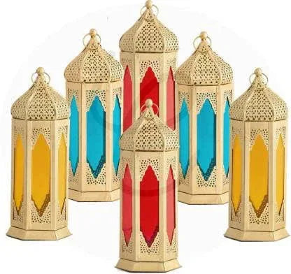 Large Moroccan Antique Moksha Hanging Iron Tealight Candle Holder Lantern (Multicolor, 6) - ArtyCraftz.com
