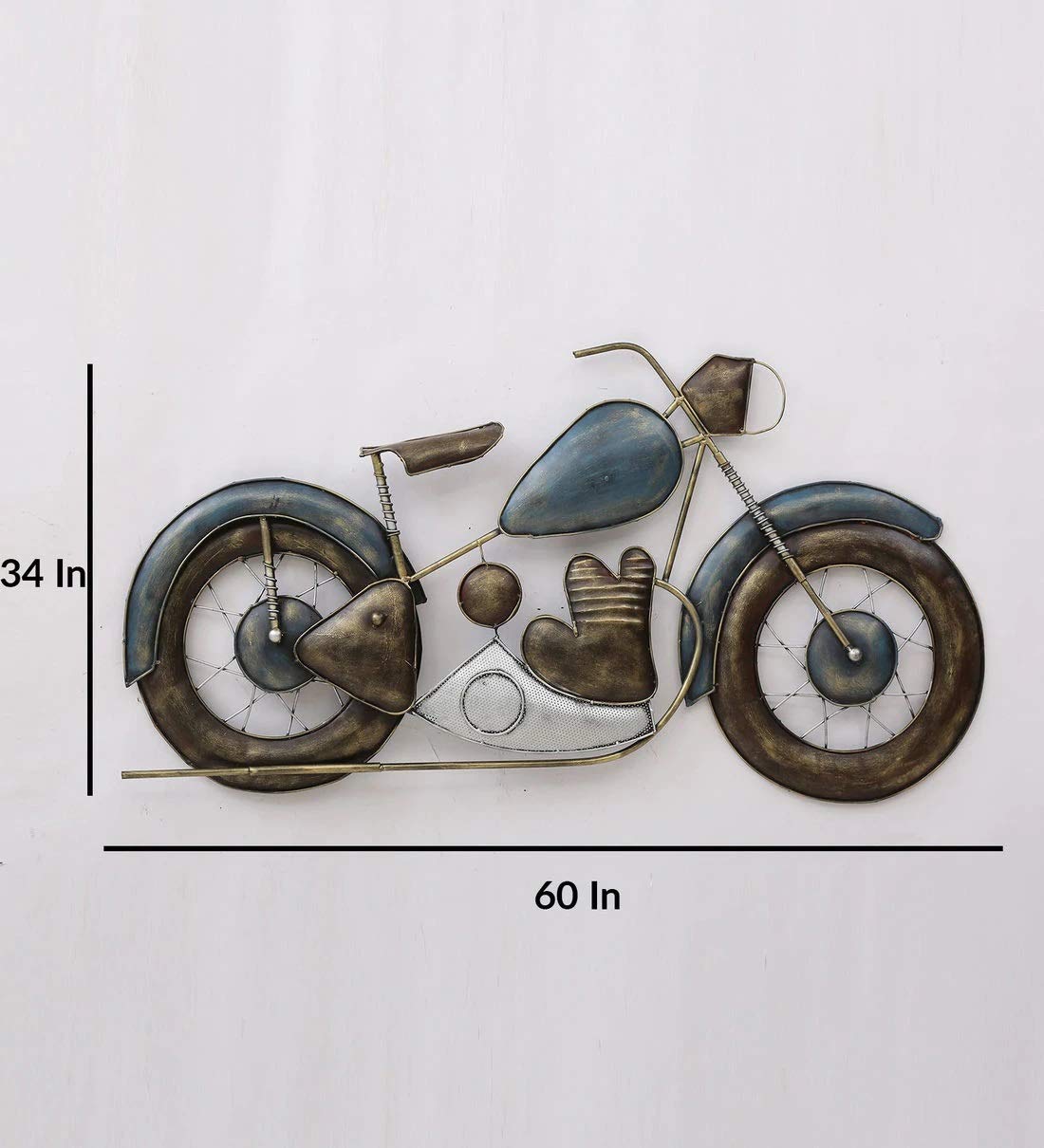Large handcrafted vintage motorcycle iron wall art with antique blue and bronze finish for home and office decor-ArtyCraft.com