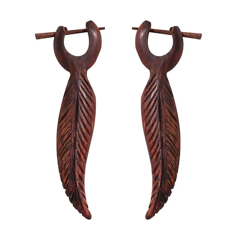 Leaf Carved wood dangle Post earrings 2.7" - ArtyCraftz.com
