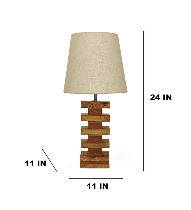 Stacked Wooden Block Table Lamp with Fabric Linen Shade-artycraftz.com