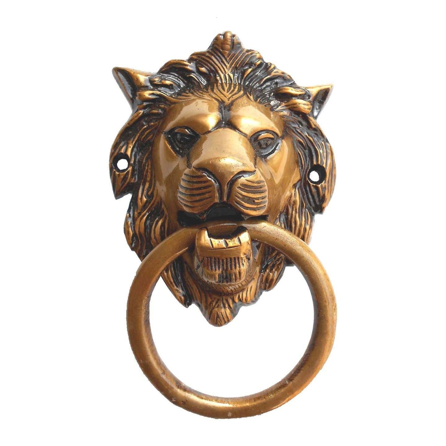 Lion Mouth Door Knocker Made of Brass in Antique Dual Color Finish - ArtyCraftz.com
