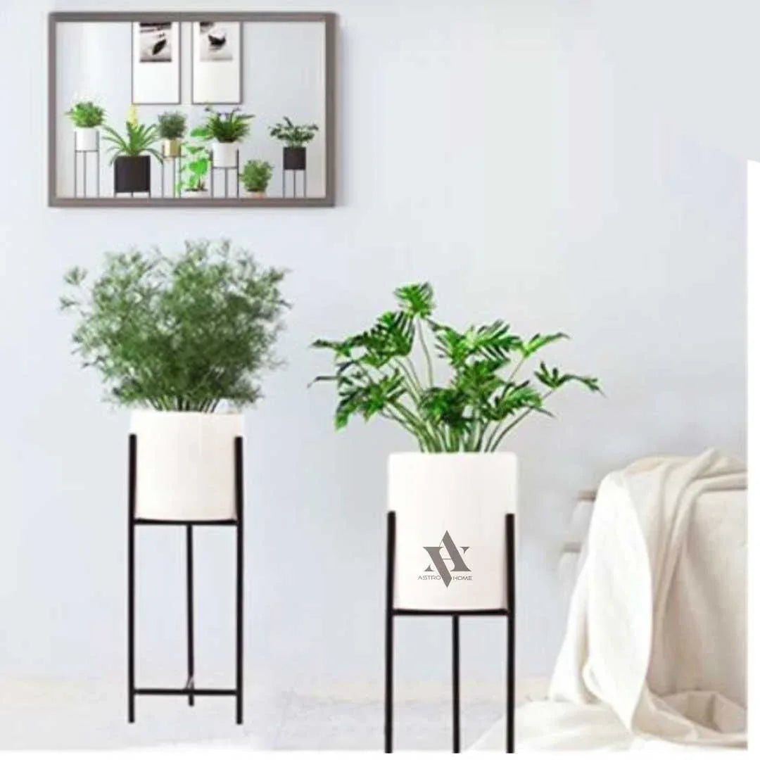 Living room flower pot White Plastic Flower Pot Indoor Iron Frame Flower Pot Decoration Desktop Flower Pot Automatic Water Absorption Plastic Pot Environmental Protection Plant Pot - ArtyCraftz.com