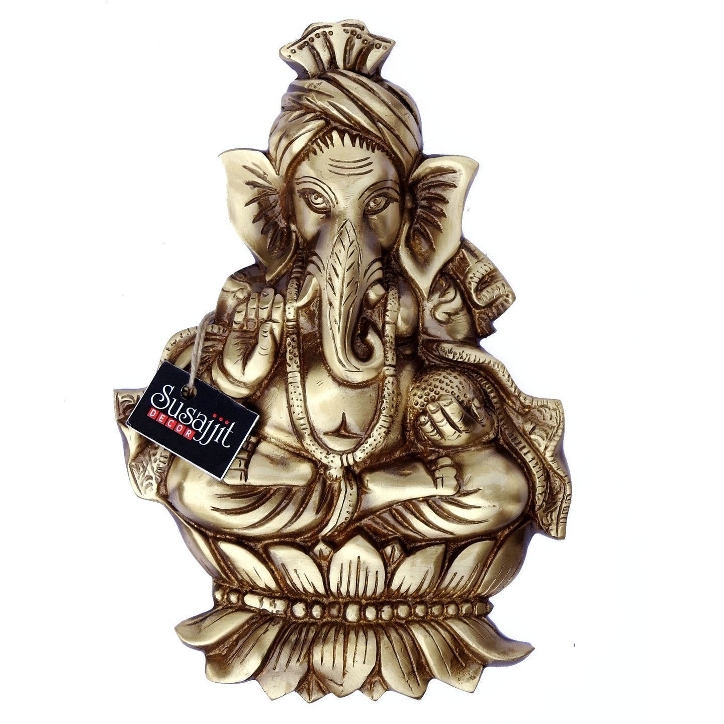 Lord Ganesha Wall Hanging Sitting on Lotus in Antique Finish - ArtyCraftz.com