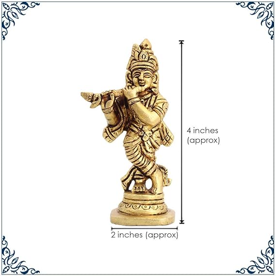 Lord Krishna Brass Statue Playing Flute Hindu God Idol - ArtyCraftz.com