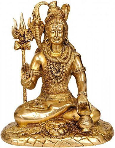 Lord Shiva Seated Mountain Kailash - Brass Statue, Height 10.5" I Home Decor - ArtyCraftz.com