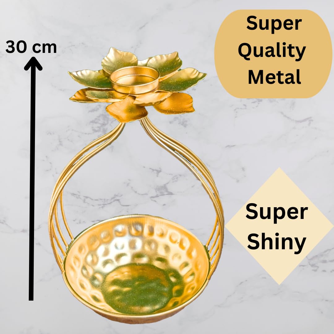 Metal Lotus Diya With Urli