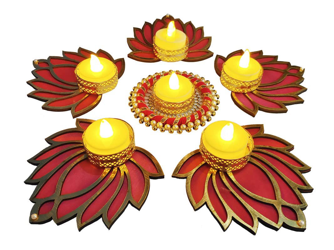 Lotus Rangoli Tealight for Diwali, Event Decoration, Home Decoration, Wedding and Religious Festival 6 Pieces - ArtyCraftz.com
