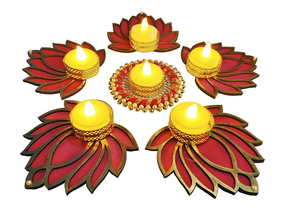 Lotus Rangoli Tealight for Diwali, Event Decoration, Home Decoration, Wedding and Religious Festival 6 Pieces - ArtyCraftz.com