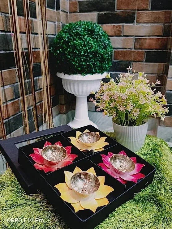 Lotus Shape Brass Diya Home Temple Decor Puja Articles - ArtyCraftz.com