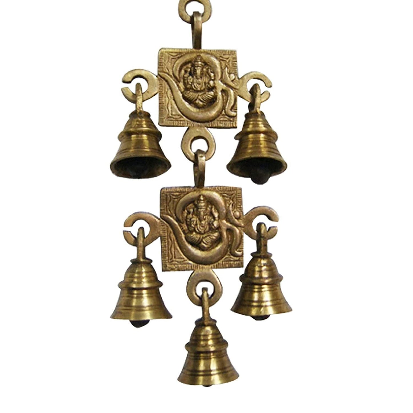 Lucky Auspicious Symbol Vastu Om Ganesha Pure Brass Toran with 5 Bells Talisman Gift Amulet for Door Home Decor Ornament - ArtyCraftz.com