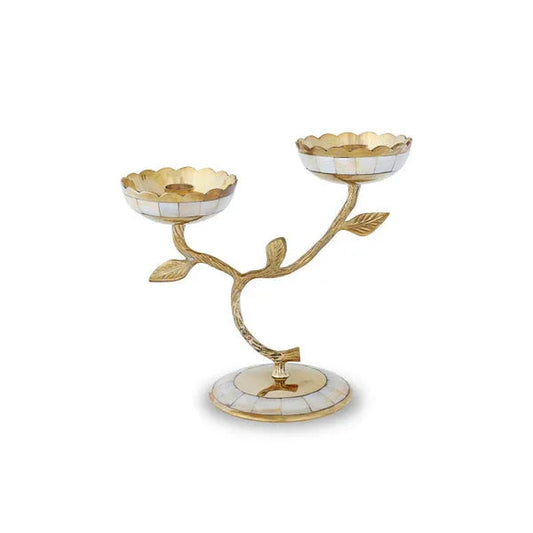 Luxurious Gold & Silver Brass Double Flower Candle Holder-ArtyCraftz.com
