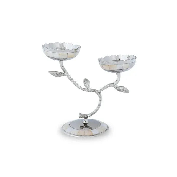 Luxurious Gold & Silver Brass Double Flower Candle Holder-ArtyCraftz.com