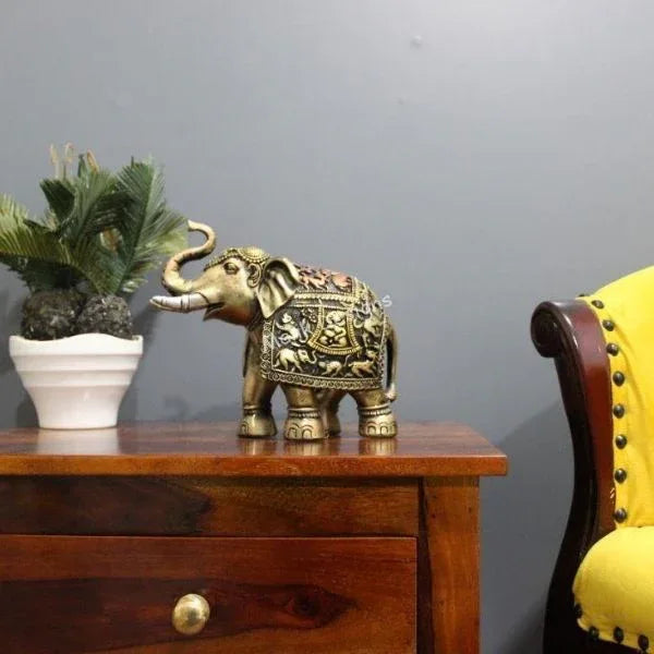 Luxurious Multicolor Fiber Elephant Showpiece Trunk Up Golden Emboss Figurine Home D?cor - ArtyCraftz.com