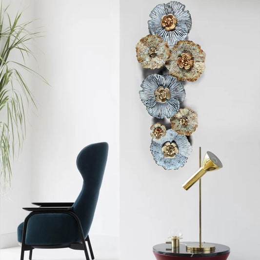 Luxury Blue Gold Floral Iron Wall Art-ArtyCraftz.com