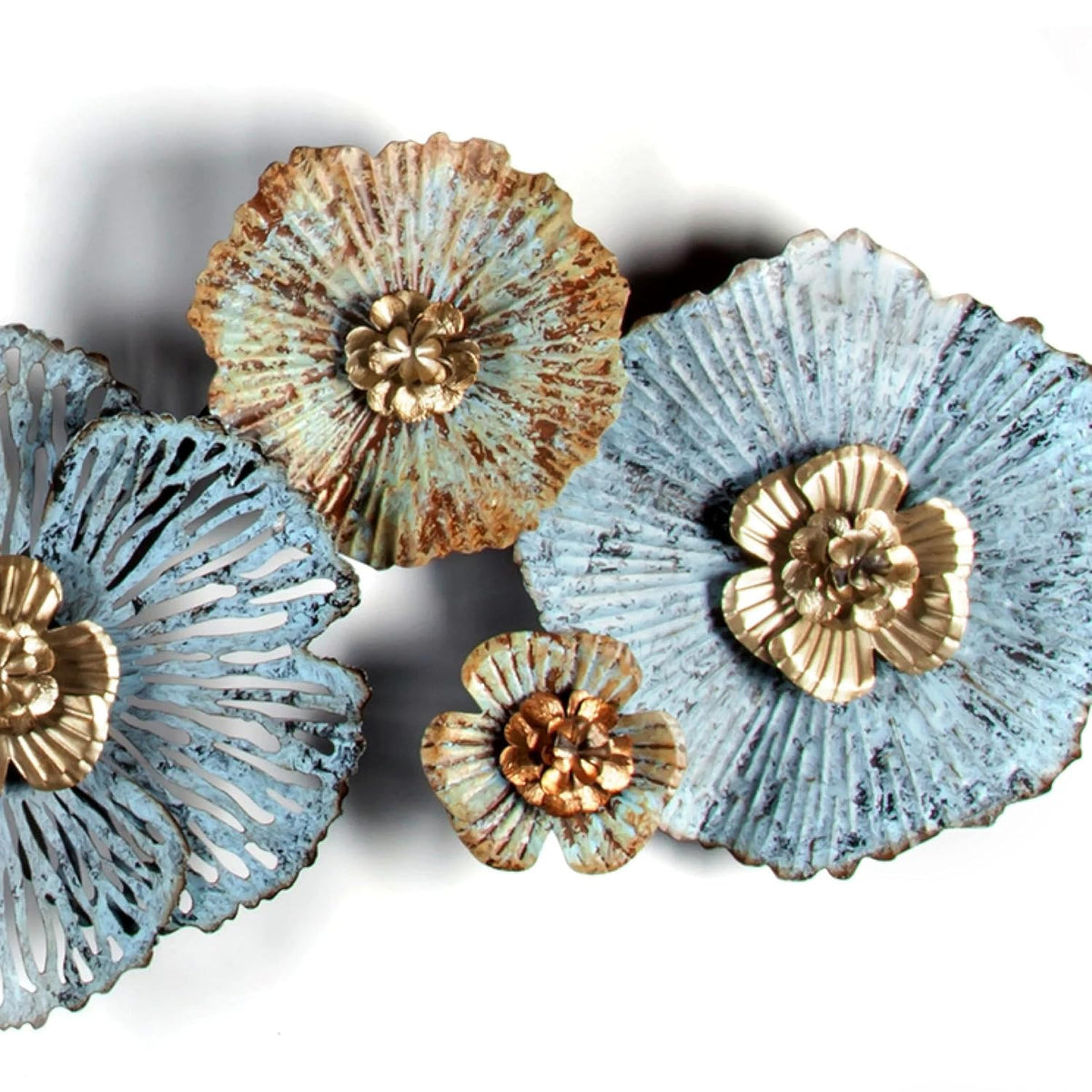 Luxury Blue Gold Floral Iron Wall Art-ArtyCraftz.com