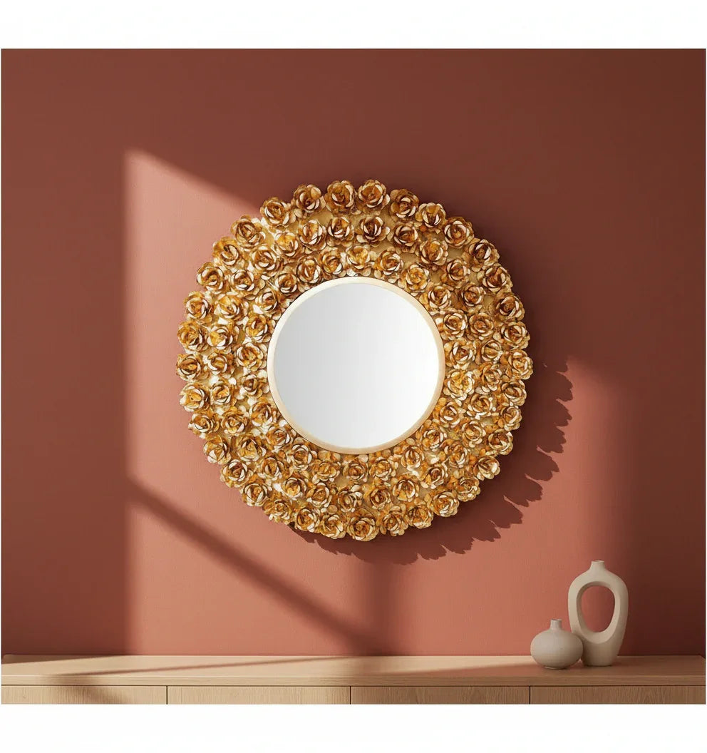 Luxury Golden Floral Wall Mirror-ArtyCraftz.com