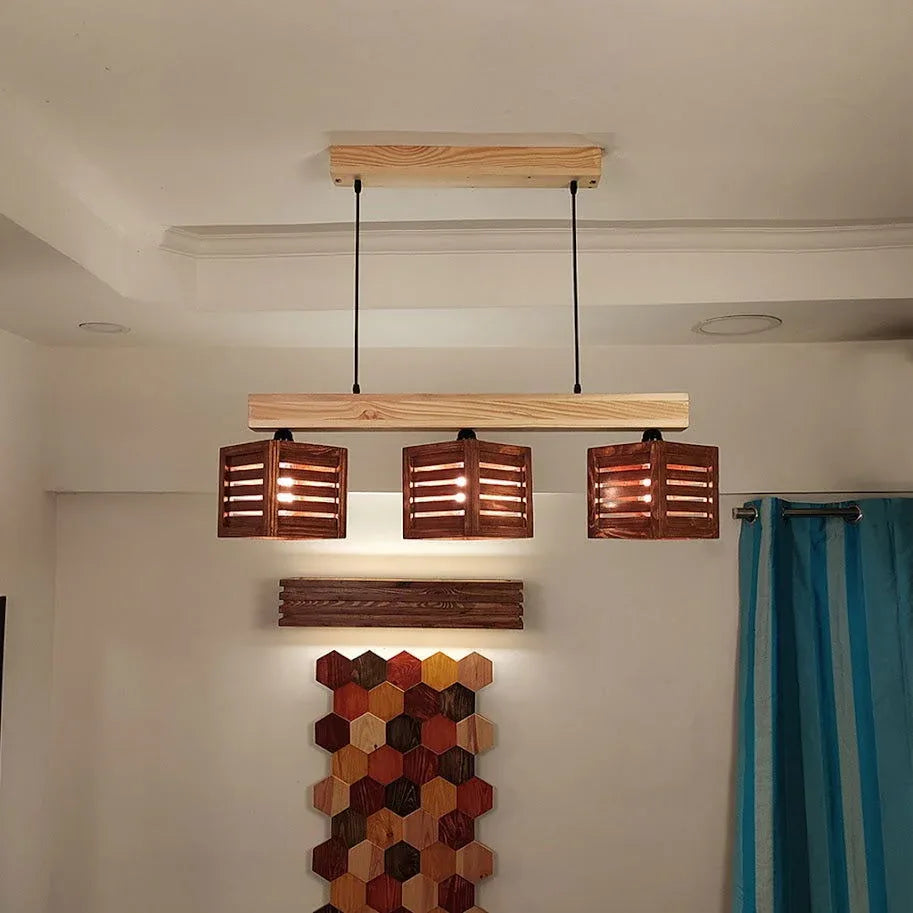 Lyon Brown & Beige Wooden Series Hanging Lamp - ArtyCraftz.com