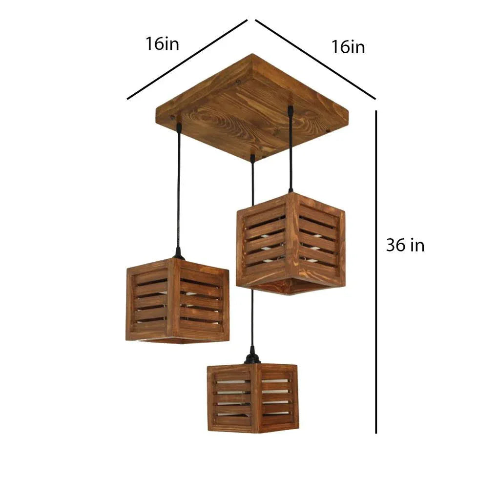 Lyon Brown Solid Wood 3 Light Cluster For Hanging Lights - ArtyCraftz.com