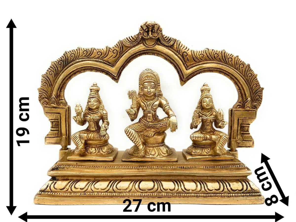Brass Ayyanar With Poorna And Pushkala With Prabhavali statue