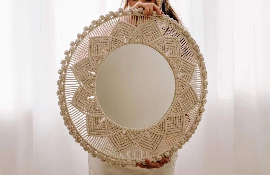 Macrame Mirror , Macrame Wall Hanging Mirror , Bedroom Decor Gift , Boho Mirror Living Room Decor - ArtyCraftz.com