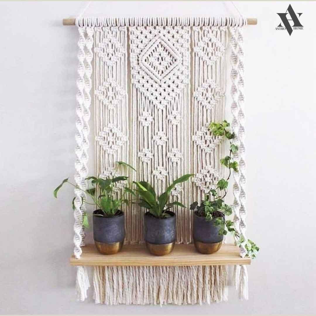 Macrame Wall Hanging Shelf, Handmade Indoor Boho Rope Plant Pot Basket Hanger Holder, Rope Plant Hanger for Wall Decor - ArtyCraftz.com