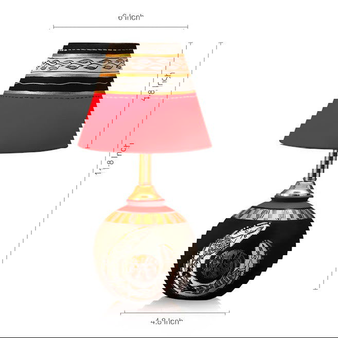 Madhubani Shimmers' Hand-Painted Pot Shaped Round Terracotta Table Lamp Desk Lamp Gift Items - ArtyCraftz.com