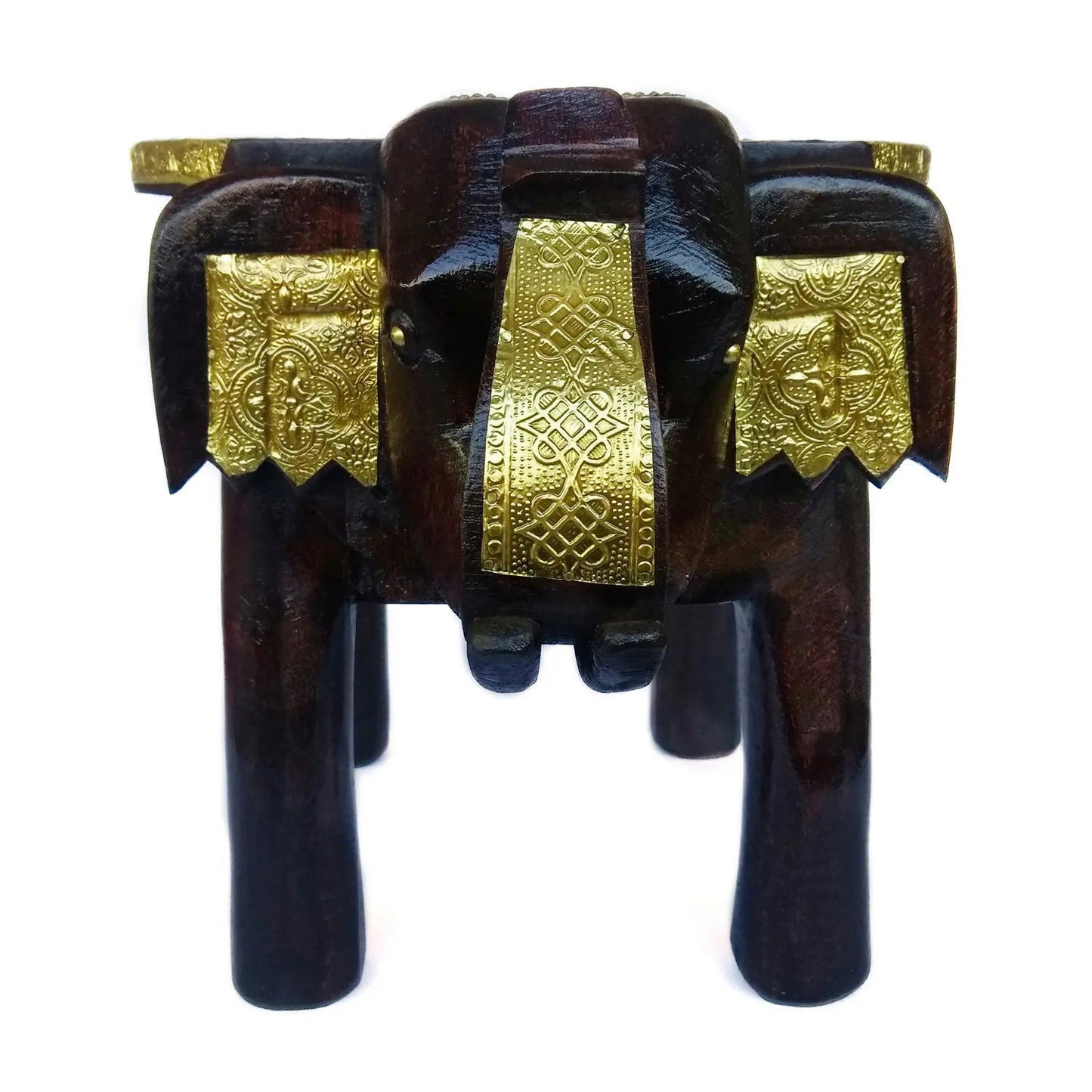 Magnificent Decorative Wooden Brass Elephant Stool, Size 12 inches - ArtyCraftz.com