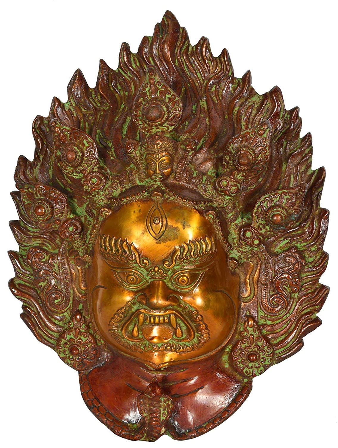 Mahakala Bhairav Wall Decor Hanging Mask, Height 12.5 inches - ArtyCraftz.com