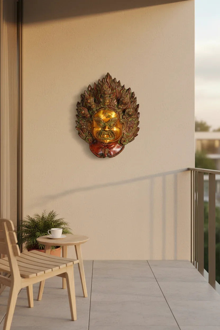 Brass Bhairav Inspired Decorative Wall Mask - ArtyCraftz.com