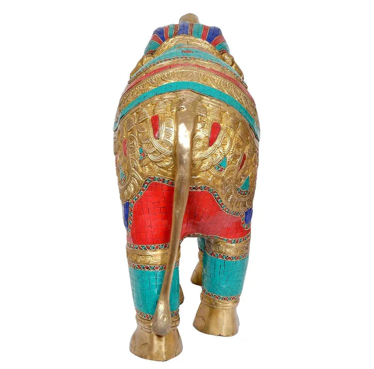 Majestic 22-Inch Brass Multicolor Elephant Figurine-ArtyCraftz.com
