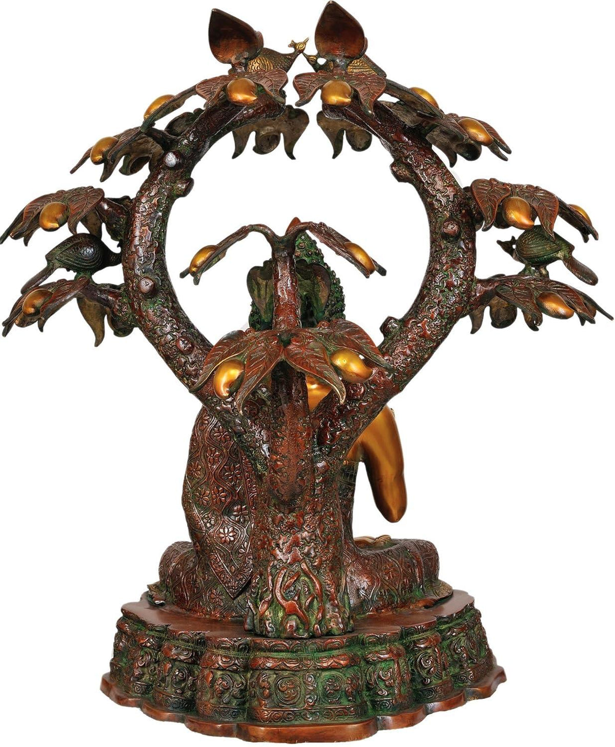 Majestic Brass Vitark Mudra Buddha Under Birds & Tree Statue-ArtyCraftz.com