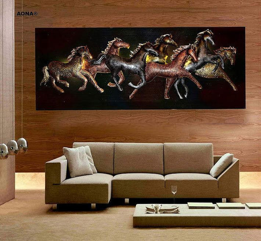 Majestic Galloping 7 Horses On Panel Wall Art-ArtyCraftz.com