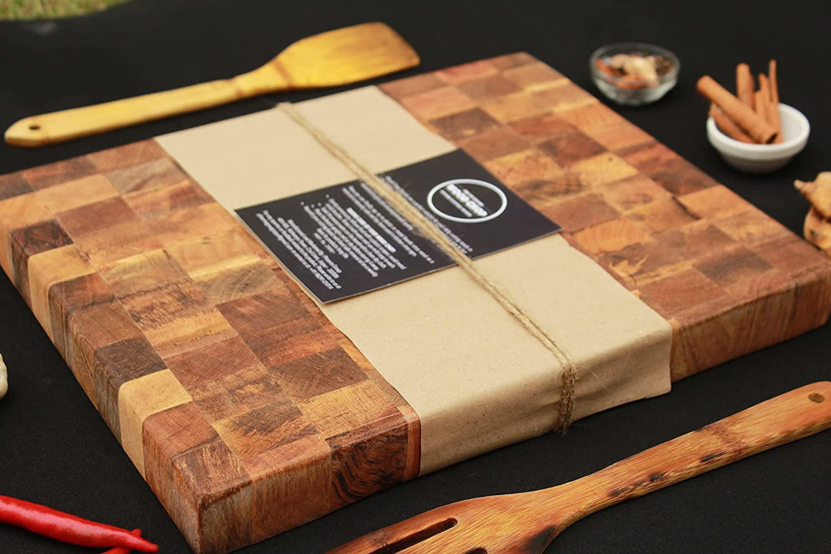 Mango Wood End Grain Cutting Board Natural Finish with Food Grade Mineral
