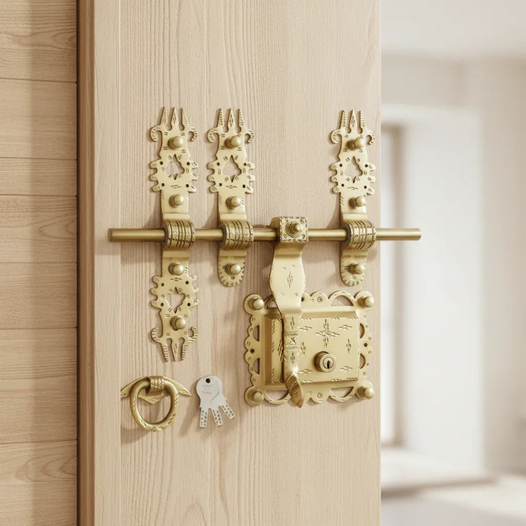 Manichitratazhu Brass Antique Design Traditional Door Aldrop with Keys - ArtyCraftz.com