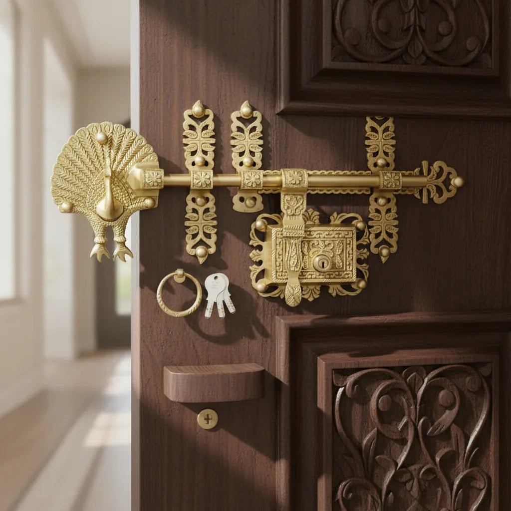 Manichitratazhu Brass Mayur Design Traditional Aldrop with Keys-ArtyCraftz.com