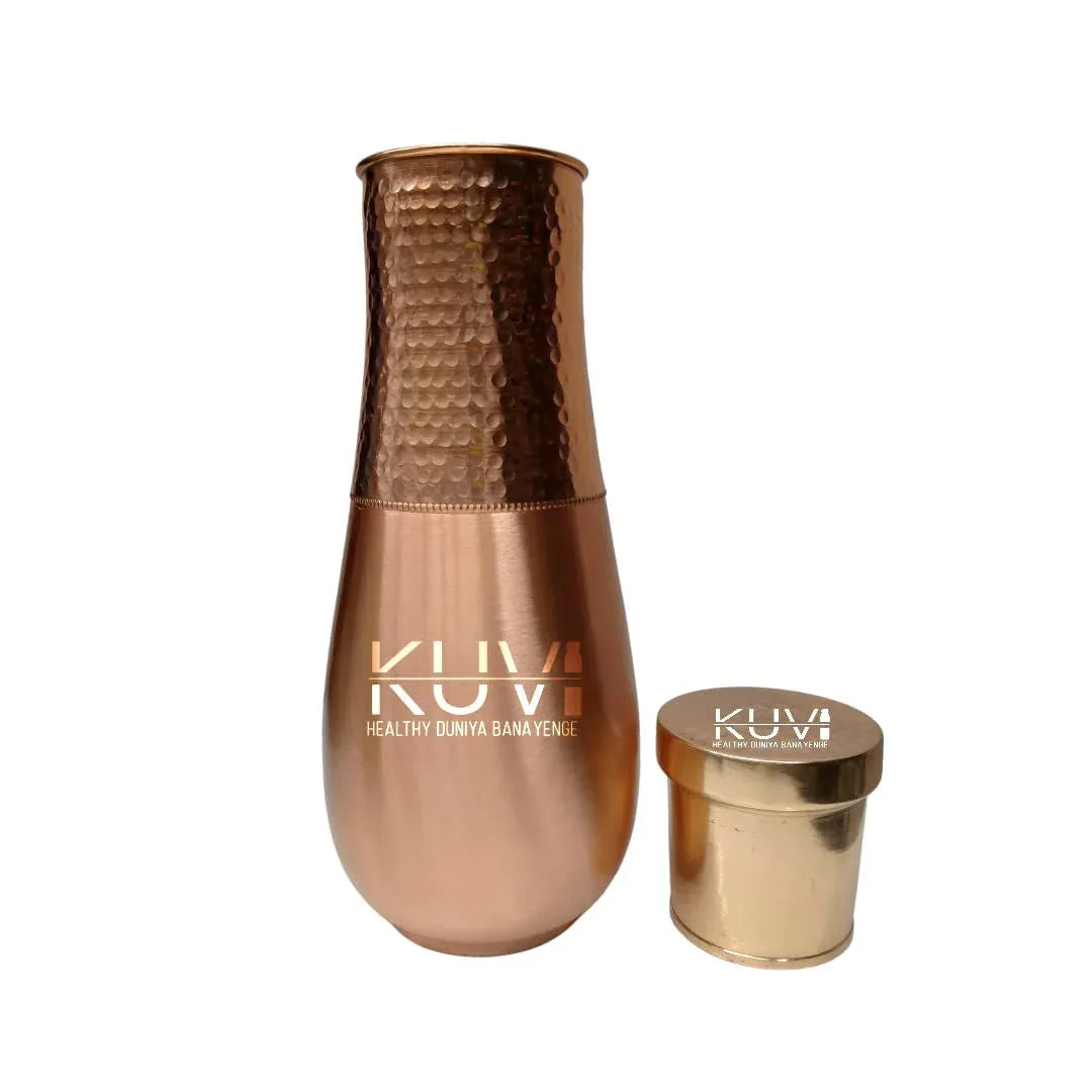 Pure Copper Hammered & Matt Finish Tulip Bed-side Jar/Matka Pot Elegant and Stylish Jar with 1600ML and Glass 250ML - ArtyCraftz.com