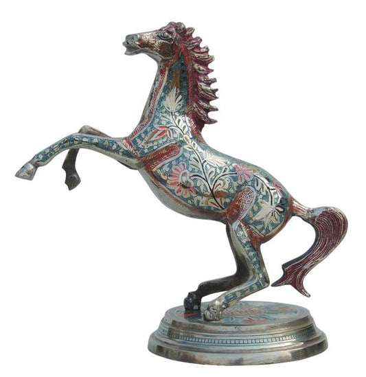 Meenakari Work Brass Horse Statue – Handcrafted Rearing Horse Decor (11 Inch)-ArtyCraftz.com