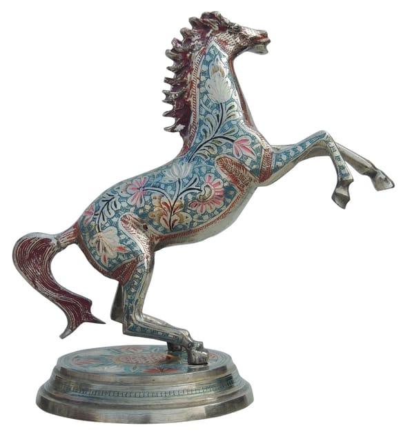 Meenakari Work Brass Horse Statue – Handcrafted Rearing Horse Decor (11 Inch)-ArtyCraftz.com