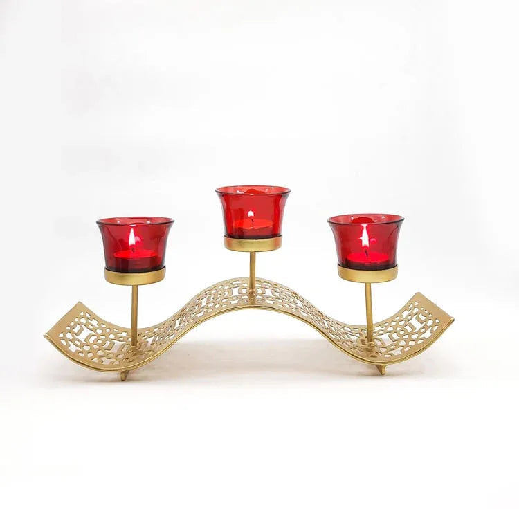 Metal Votive Holder with Red Glass Container