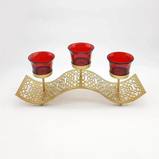 Metal Votive Holder with Red Glass Container