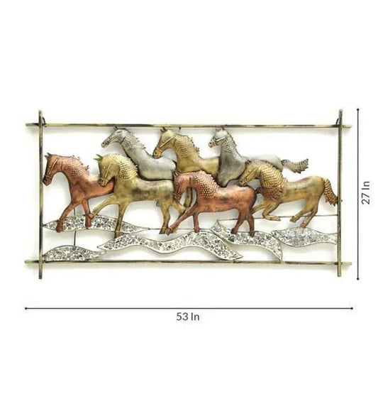 Metal 7 Horse Mosaic Metal Frame Wall Art-ArtyCraftz.com