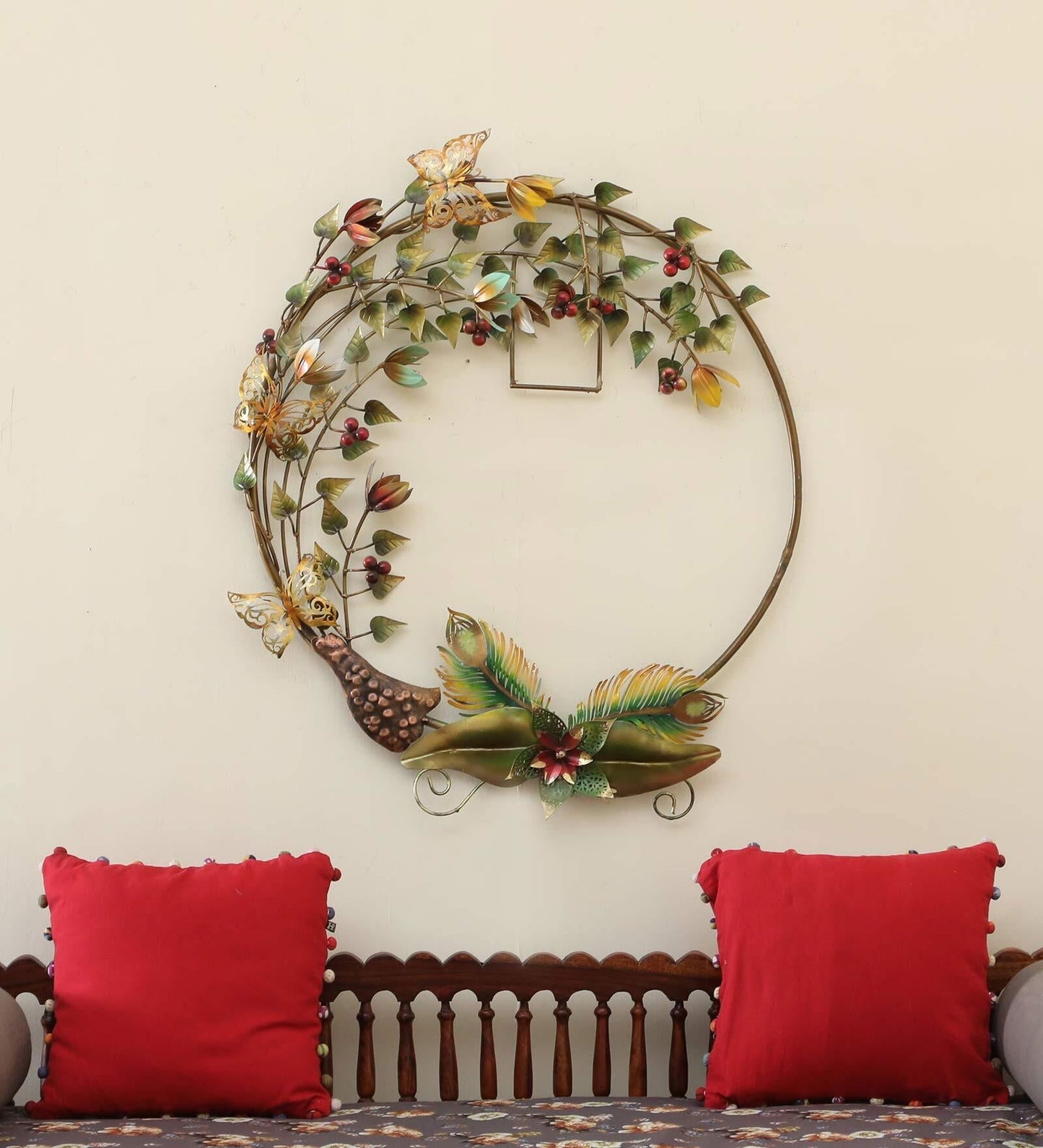 Metal Antique Gold & Green Floral Wall Art - ArtyCraftz.com