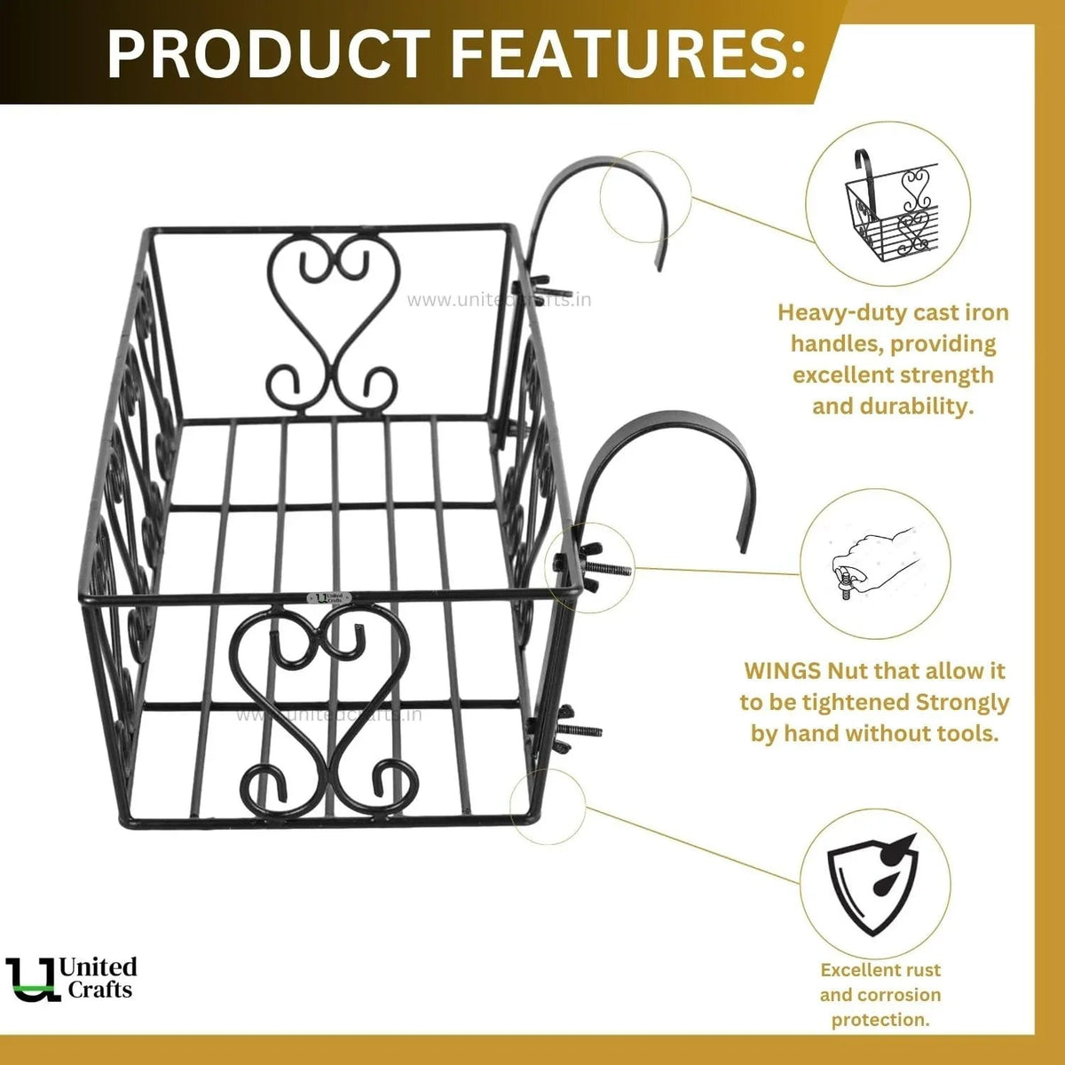Metal Aster Balcony Railing Flower Pot Holder-ArtyCraftz.com