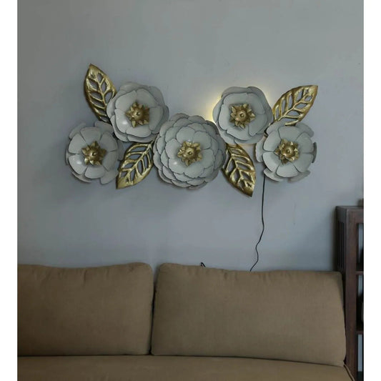 Metal Big Flowers with Golden Leaves Wall Art-ArtyCraftz.com