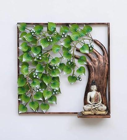 Metal Buddha Sitting Under Tree Wall Art-ArtyCraftz.com