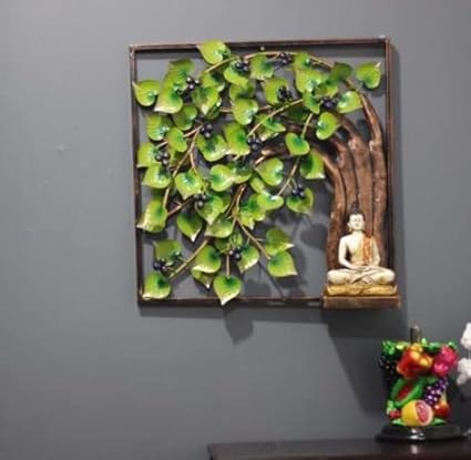 Metal Buddha Sitting Under Tree Wall Art-ArtyCraftz.com