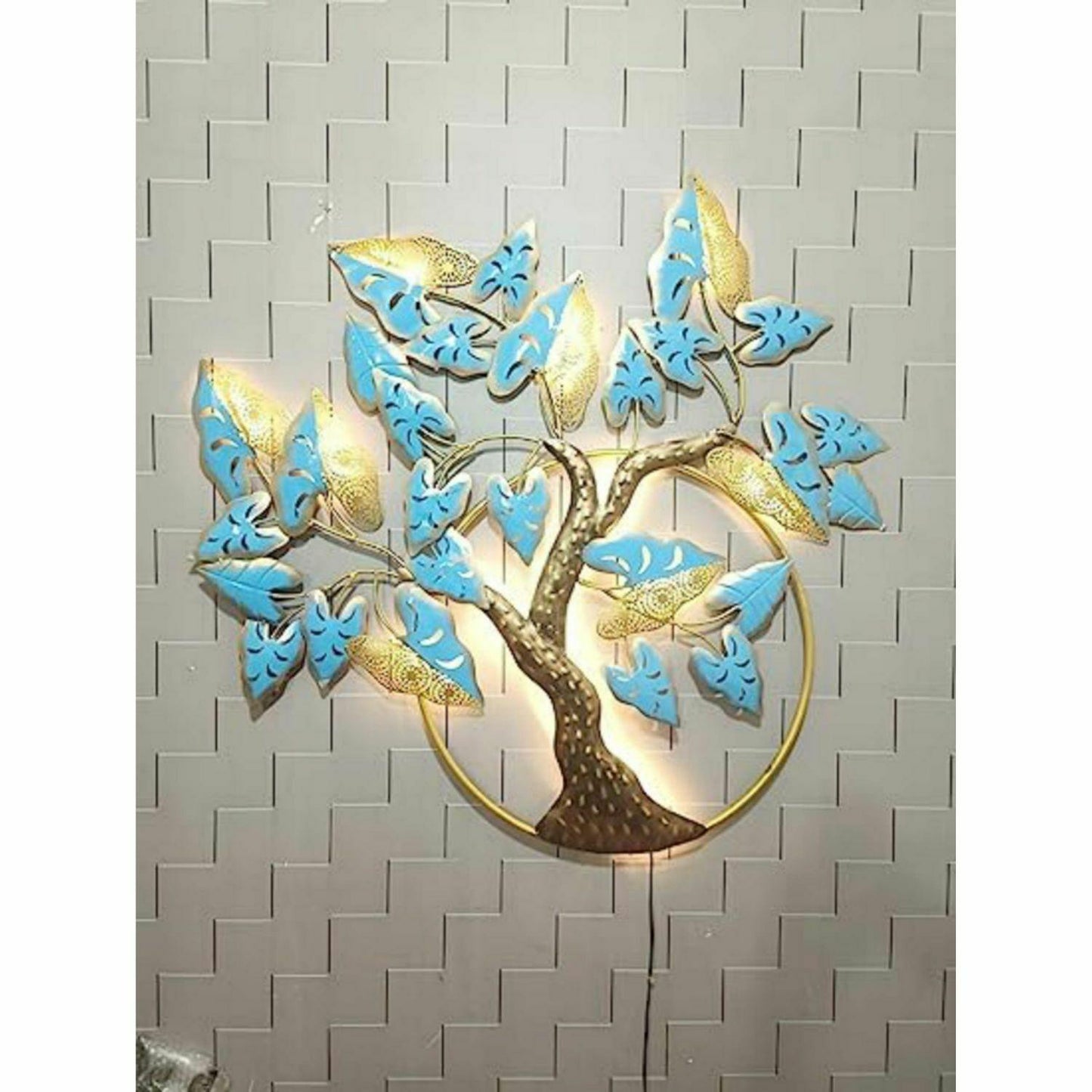 Metal Butterfly Tree With Circle And Led Wall Art