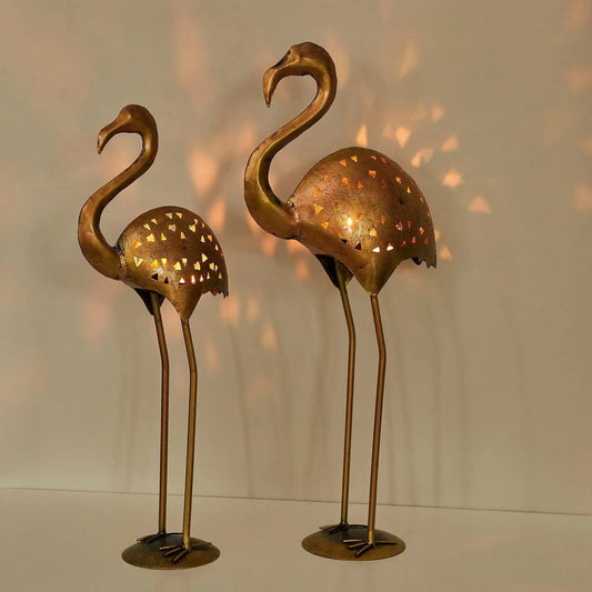 Metal Flamingo Figurine T-Light Candle Holder - ArtyCraftz.com
