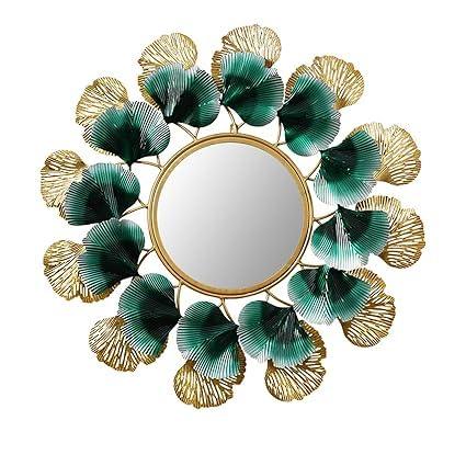 Metal Green and Golden Ginko Leaves Wall Mirror-ArtyCraftz.com