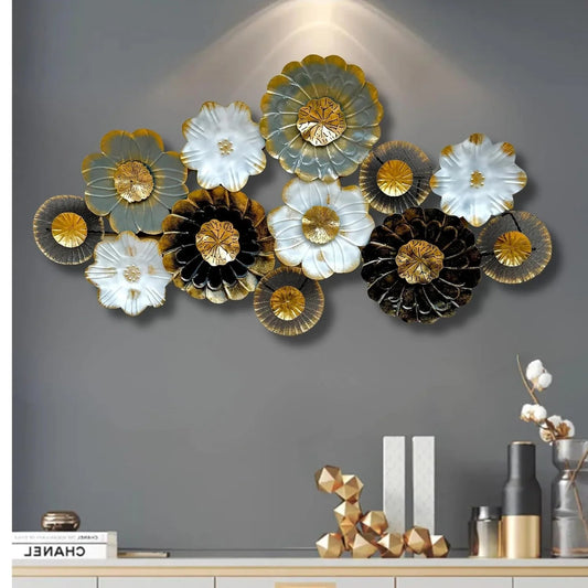Metal Green and White Flowers Wall Art-ArtyCraftz.com